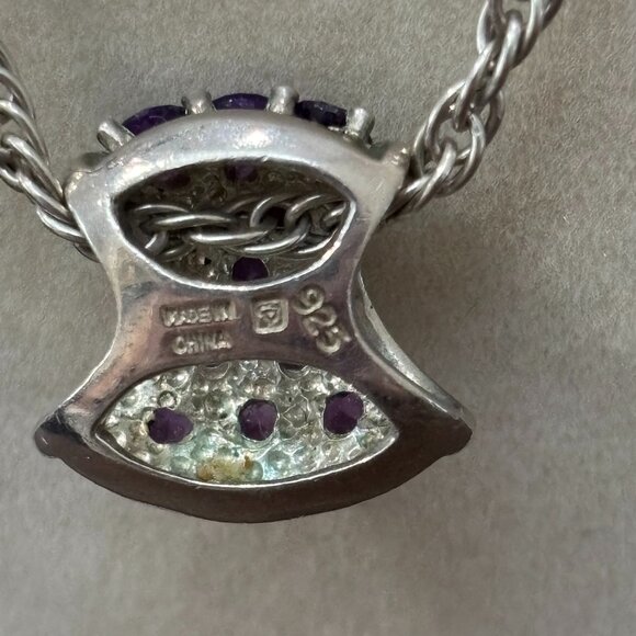 925 Necklace with a Sterling Silver Slide Pendant with purple Amethyst - Picture 7 of 9